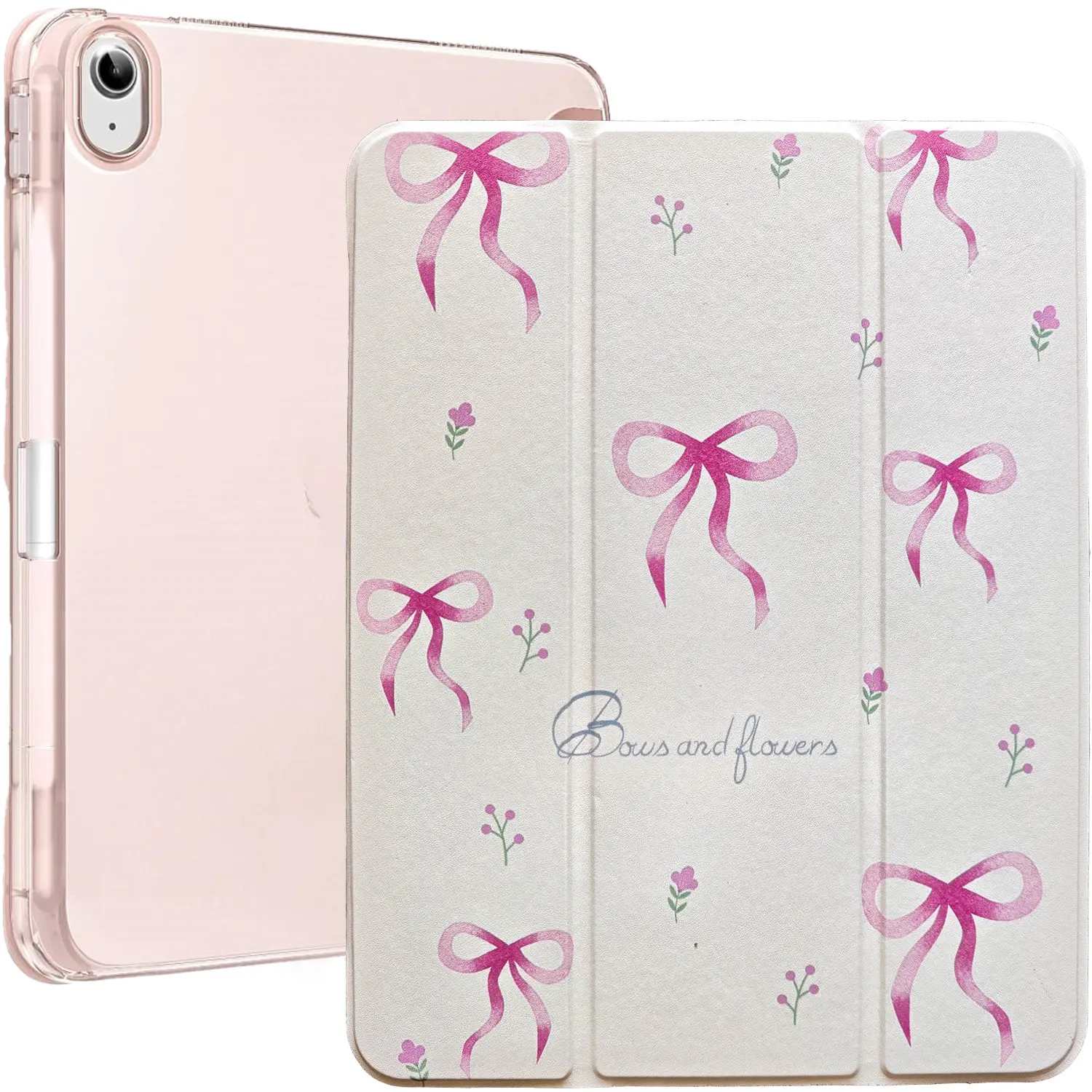 Case for iPad (a16) 11th Gen/10th Generation with Cute Bow Pattern, Tri-fold Stand & Pencil Holder protection , Leather Smart Protective Slim Cover, Smooth Crystal clear Back pu Shell, Support Auto Wake/Sleep Tablet Computer Cases, kid girl