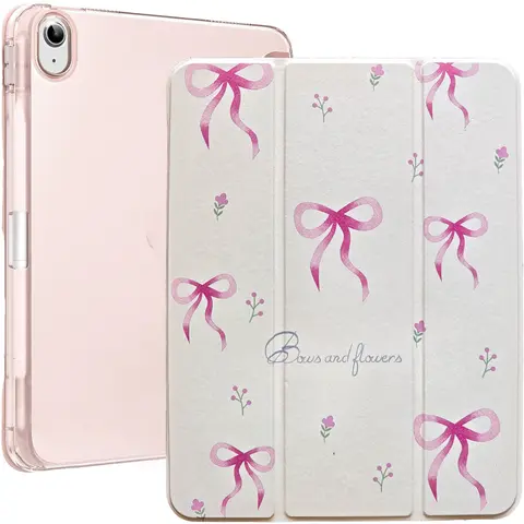 Case for iPad (a16) 11th Gen/10th Generation with Cute Bow Pattern, Tri-fold Stand & Pencil Holder protection , Leather Smart Protective Slim Cover, Smooth Crystal clear Back pu Shell, Support Auto Wake/Sleep Tablet Computer Cases, kid girl