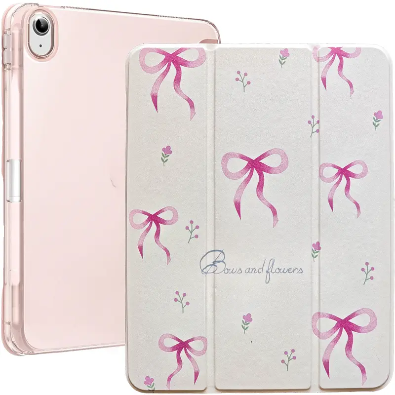 Case for iPad (a16) 11th Gen/10th Generation with Cute Bow Pattern, Tri-fold Stand & Pencil Holder protection , Leather Smart Protective Slim Cover, Smooth Crystal clear Back pu Shell, Support Auto Wake/Sleep Tablet Computer Cases, kid girl