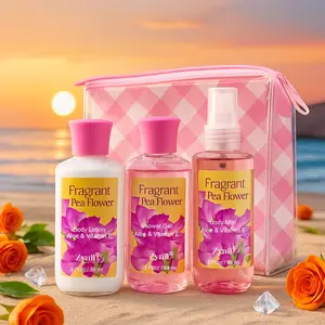 Zynii 3-Piece Luxury Portable Bath Set Sweet Pea Fragrance Delicate Floral Scent Dreamy Aroma Moisturizing & Hydrating Long-Lasting Fragrance Year-Round Use Luxury Pampering, Comforting & Enjoyable