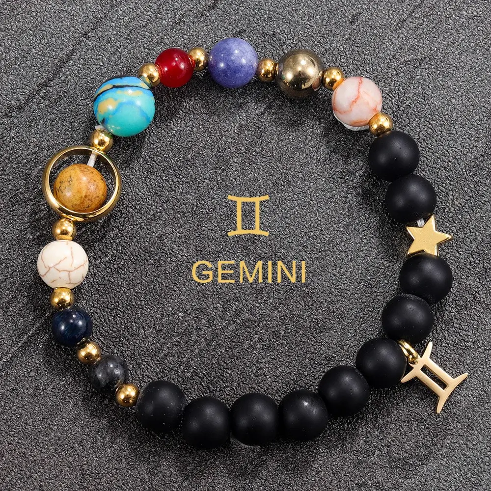 Gemini 12 Constellations & Eight Planets Universe Natural Stone Bracelet (May 21 - Jun 20, Versatility & Curiosity)