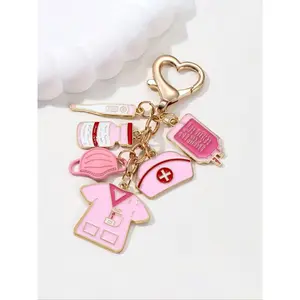 Alloy nurse and doctor-themed pendant, pink keychain, clasp-decorated women's pendant, keychain, perfect choice for International Nurses Day gift, classic gift, couple's pendant, suitable for bags, keys, nurse-themed, thank you to nurses Keychain Jewelry