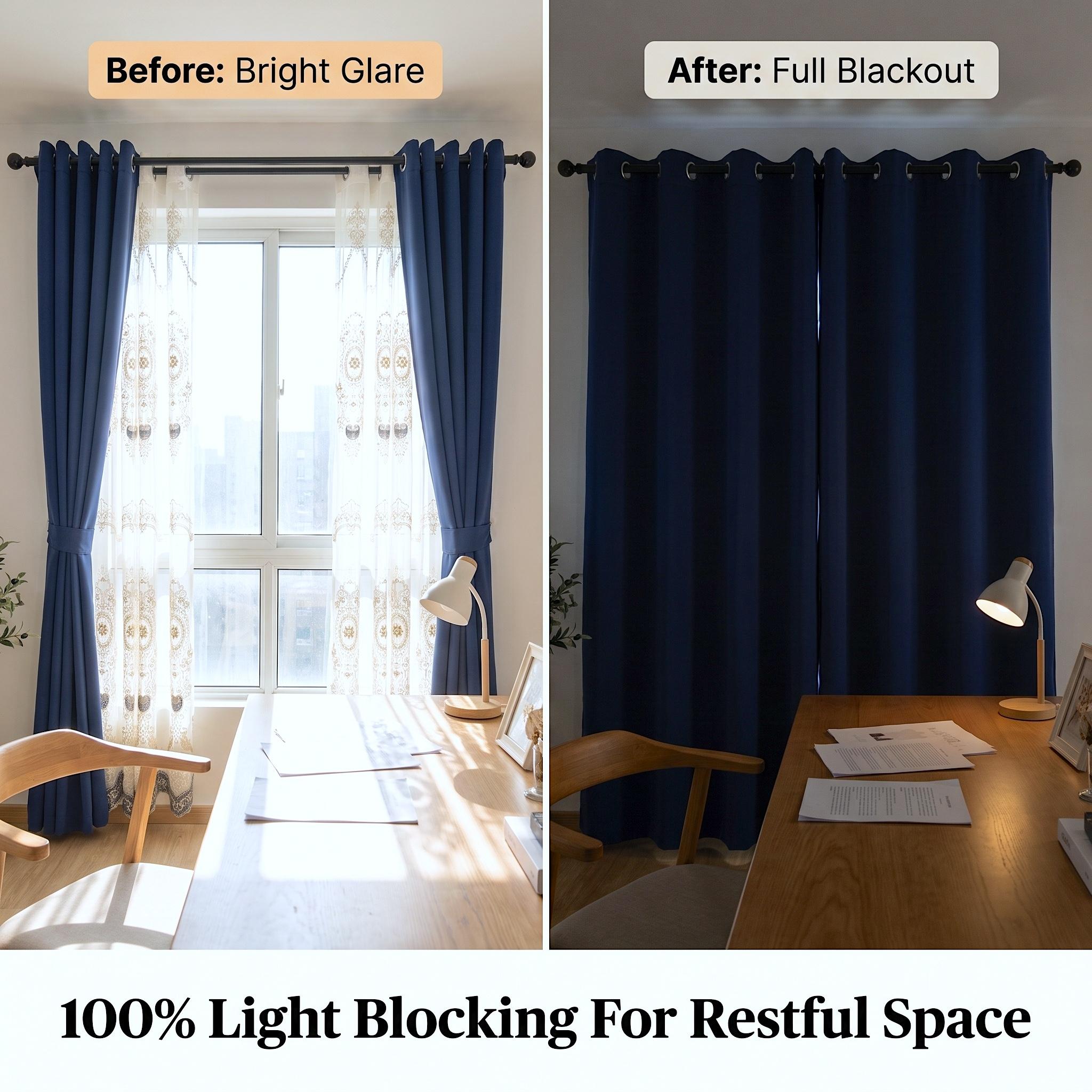 4 Panels Combination Grommets Curtains Including : 2 Panels 52x84 inch Solid Blackout Curtains & 2 Panels 52x90 inch Luxuary Embroidery Curtains QF222 QF78 noise reduction