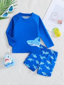 Baby boy's swimsuit set, Toddler swimsuit, cartoon pattern top and pants set, baby boy's summer swimming set, made of soft and breathable fabric for comfort, Swimwear