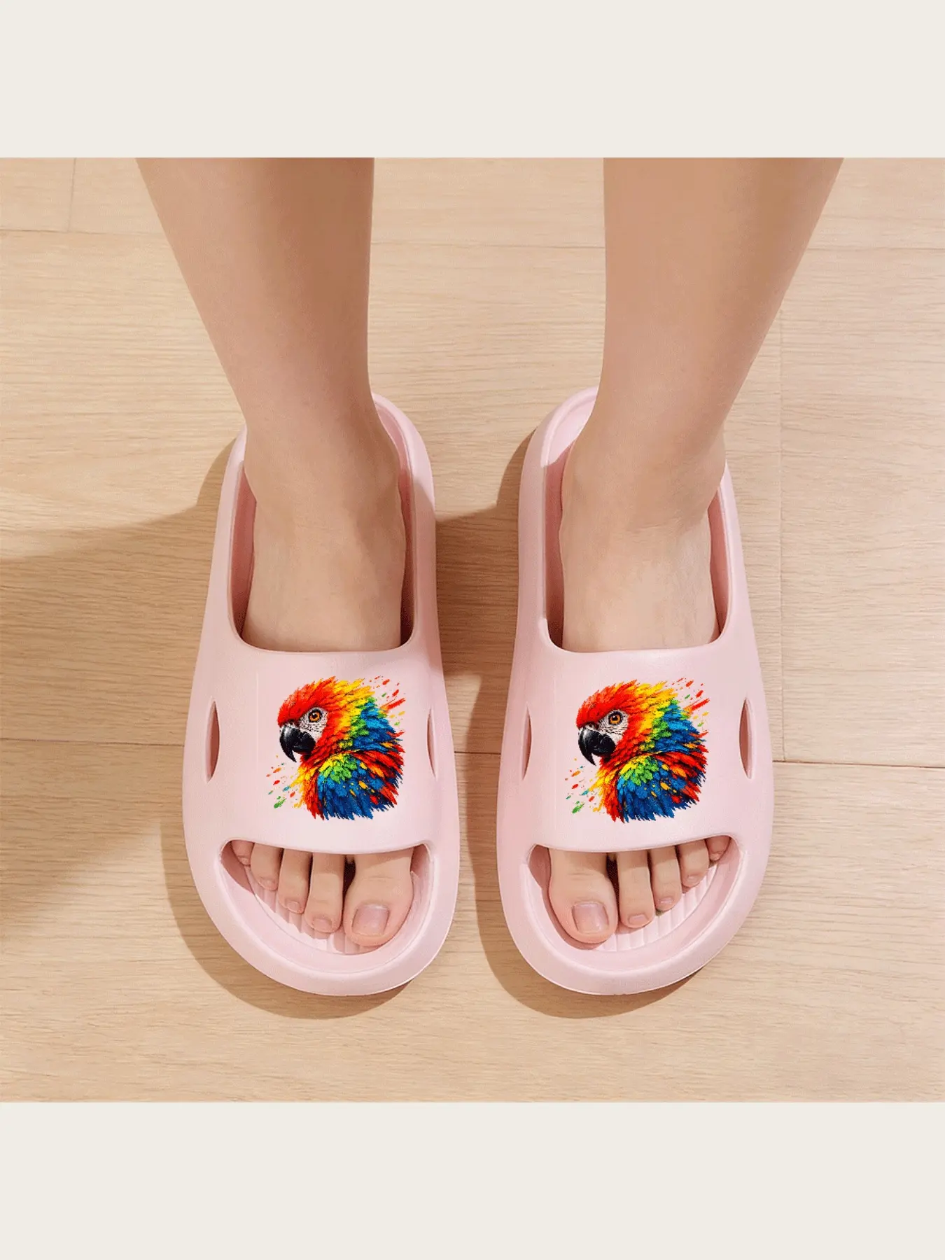 Vibrant Parrot Print Slippers for Women Men Colorful Tropical Bird Feather Design Comfortable Indoor Outdoor Non Slip House Shoes Lightweight Soft Sole Casual Footwear