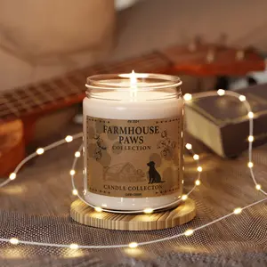 Farmhouse Paws Label Clean Cotton Soy Candle 9 Oz Hand Poured In Reusable Glass Jar