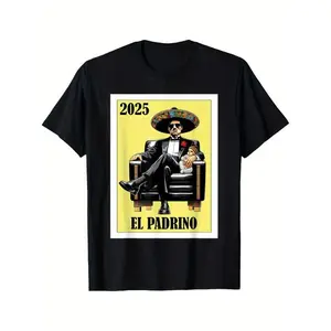 [100% Cotton]   Funny Mexican Baptism Padrino Proposal 2025 - El Padrino T-Shirt 220G Pure Cotton Single-Sided Printed Round Neck Short Sleeved T-Shirt Golf Gift T-Shirt For Men And Women