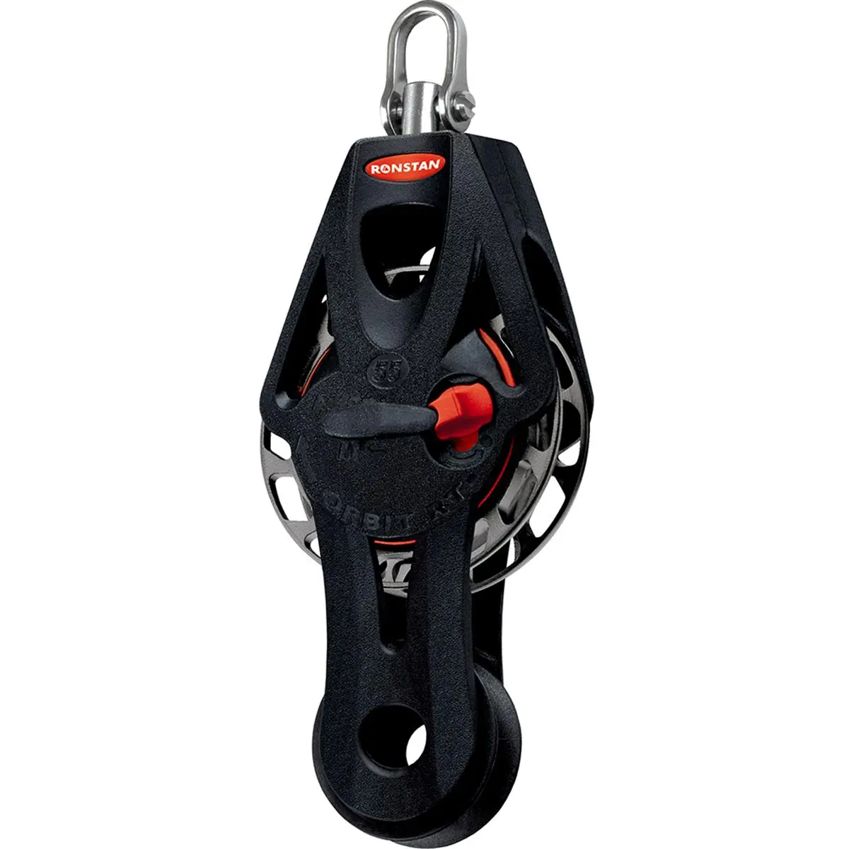 Ronstan RF56510 Series 55 Automatic Ratchet Orbit Block, Fiddle Becket Swivel with Anodized Aluminium Sheave & 12 Gripping Faces, Auto & Manual Engagement Modes