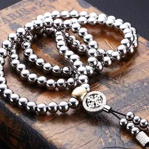 Beads Necklace for Men Cross Necklace Stainless Steel Necklace Chain Waist Chain 108 Buddha Beads