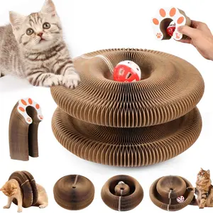 Magic Organ Cat Scratching Board, 1 Count Interactive Scratch Pad with Ball, Cat Scratcher for Grinding Claw, Furniture Protector, Retractable Cat Toy