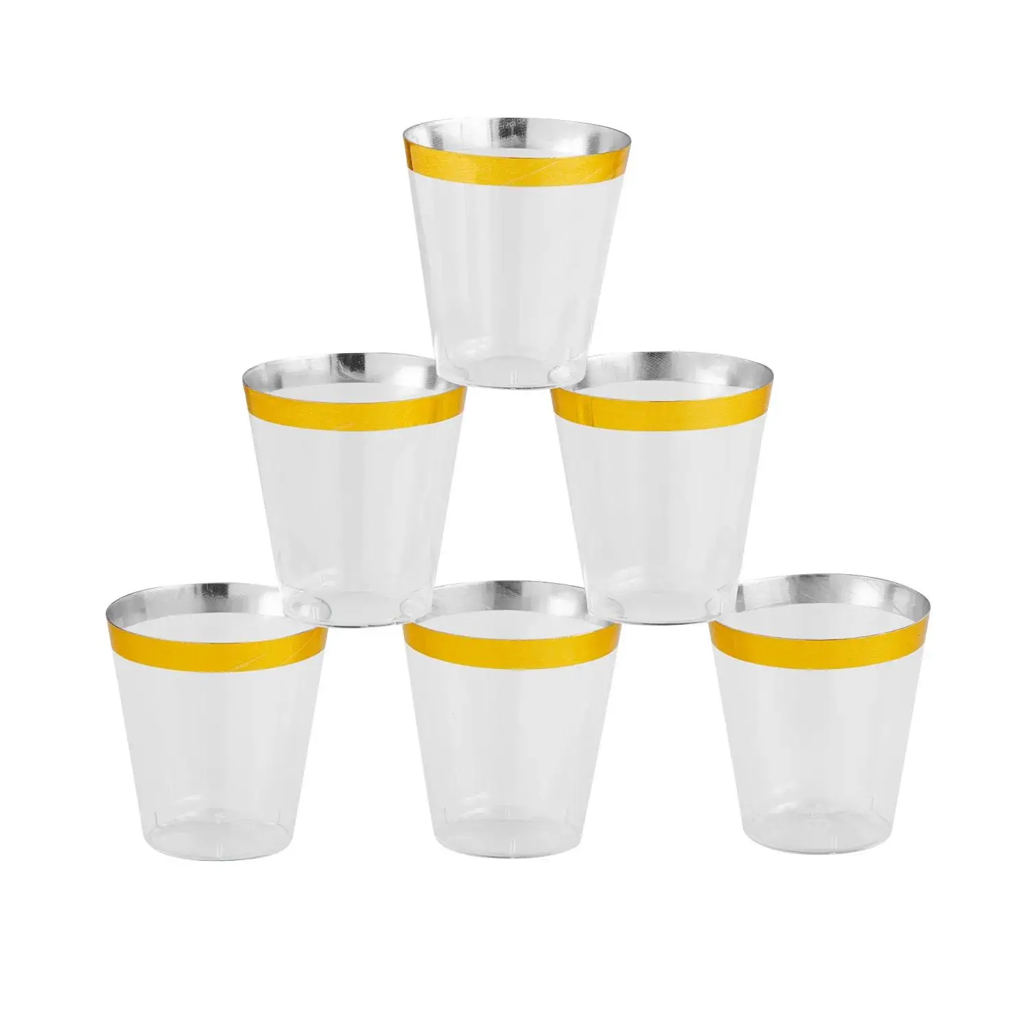 Bulk  50 Ct. Gold Trim Plastic Shot Glasses