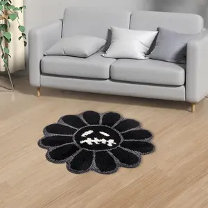 Round Sunflower Pattern Tufted Unique Area Rug, 1 Count Non-slip Washable Floor Mat, Floral Shaped Rug, Decorative Carpet for Home Living Room Bedroom Bathroom, Decorative Rugs, Fluffy Area Rug, Household Decorative Rug