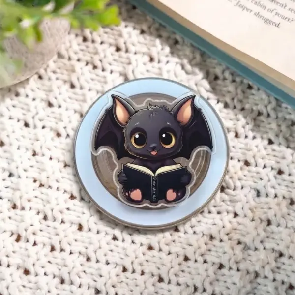 Cute Baby Bat Reading MagSafe Phone Grip, Spooky Little Bat Bookish PopSocket, Aesthetic Fantasy Reader Accessory, Halloween & Gothic Gift, BookTok Merch