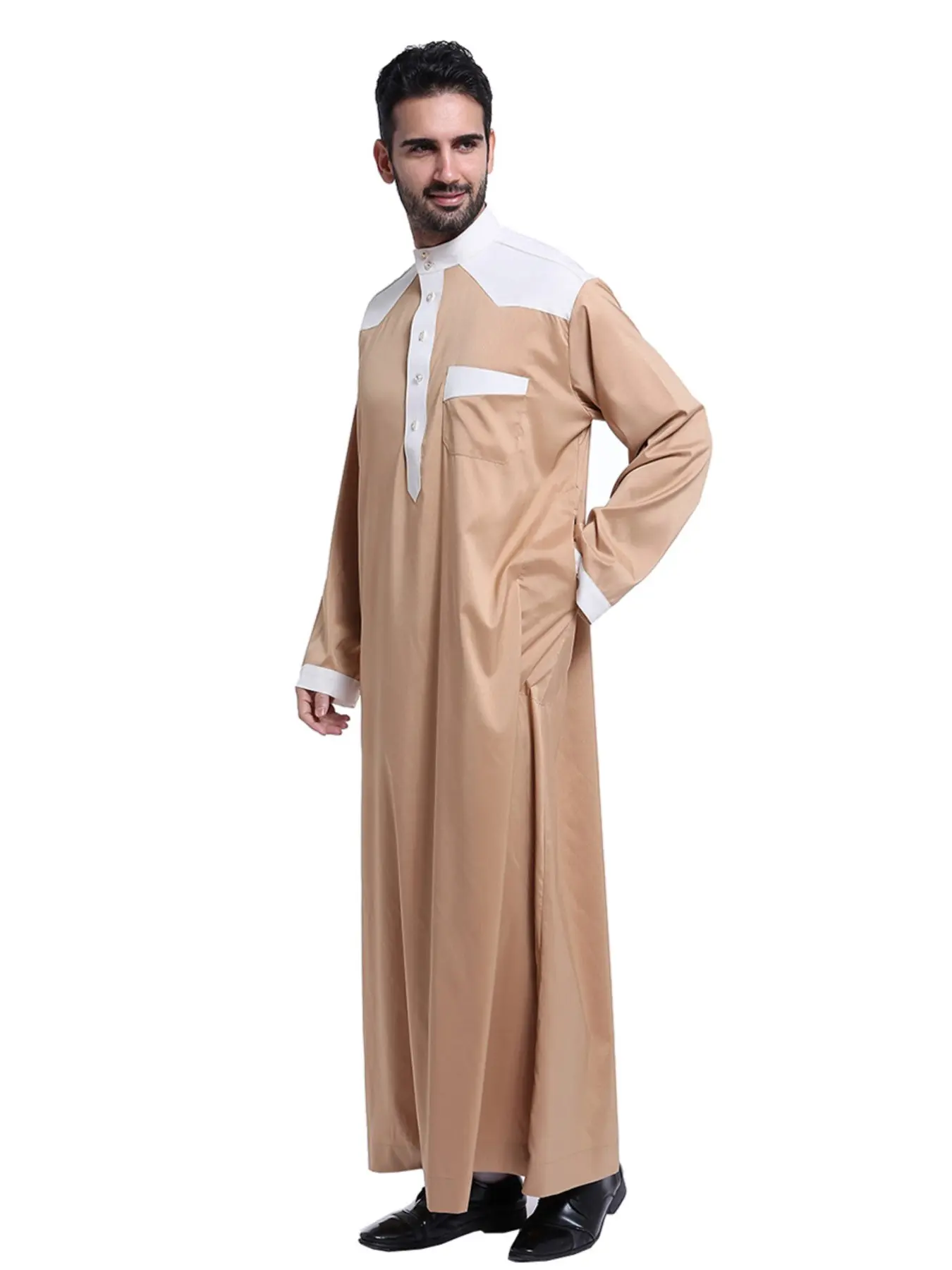 Islamic Muslim Traditional Clothing, Ramadan Festival Sacrifice Holiday Wear, Men's Stand Collar Robe, Muslim Thobe, Suitable for Daily Use and Special Occasions