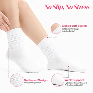 3 Pairs CoolMate Women's Scrunch Crew Socks, Mid Calf Boot Socks (White)