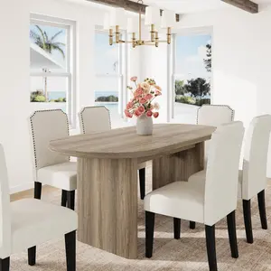 Garvee Oval Dining Table for 6-8 People, Large Kitchen Table with Thick Sturdy Wooden Base, Farmhouse Style Dining Room Table for Kitchen, Living Room, Office, 63" Long, Rustic Pear Finish