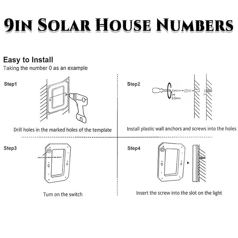 9-Inch Wireless Solar-Powered LED Address Sign, Backlit House Number Plaque for Home, Mailbox, Fence, Easy No-Wiring Installation