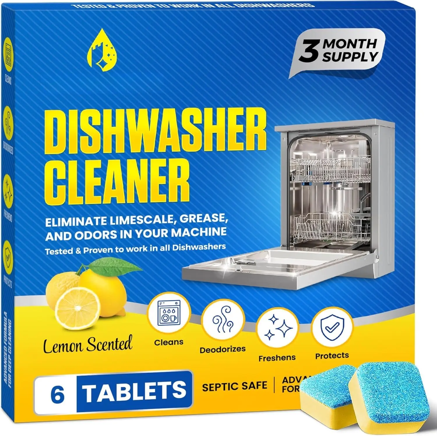 Dishwasher Cleaner Tablets,  Scent, 3-Month  (6 Pods),  Cleaning & Odor Removal, Descaling Tablets