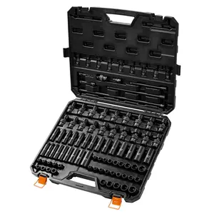 VEVOR Drive Impact Socket Set,  SAE 1/4"-3/4" and Metric 6-19mm, 6 Point Cr-Mo Alloy Steel for Auto Repair, Includes Extension Bars Universal Joint Adapter Lock Storage Case Tool Box