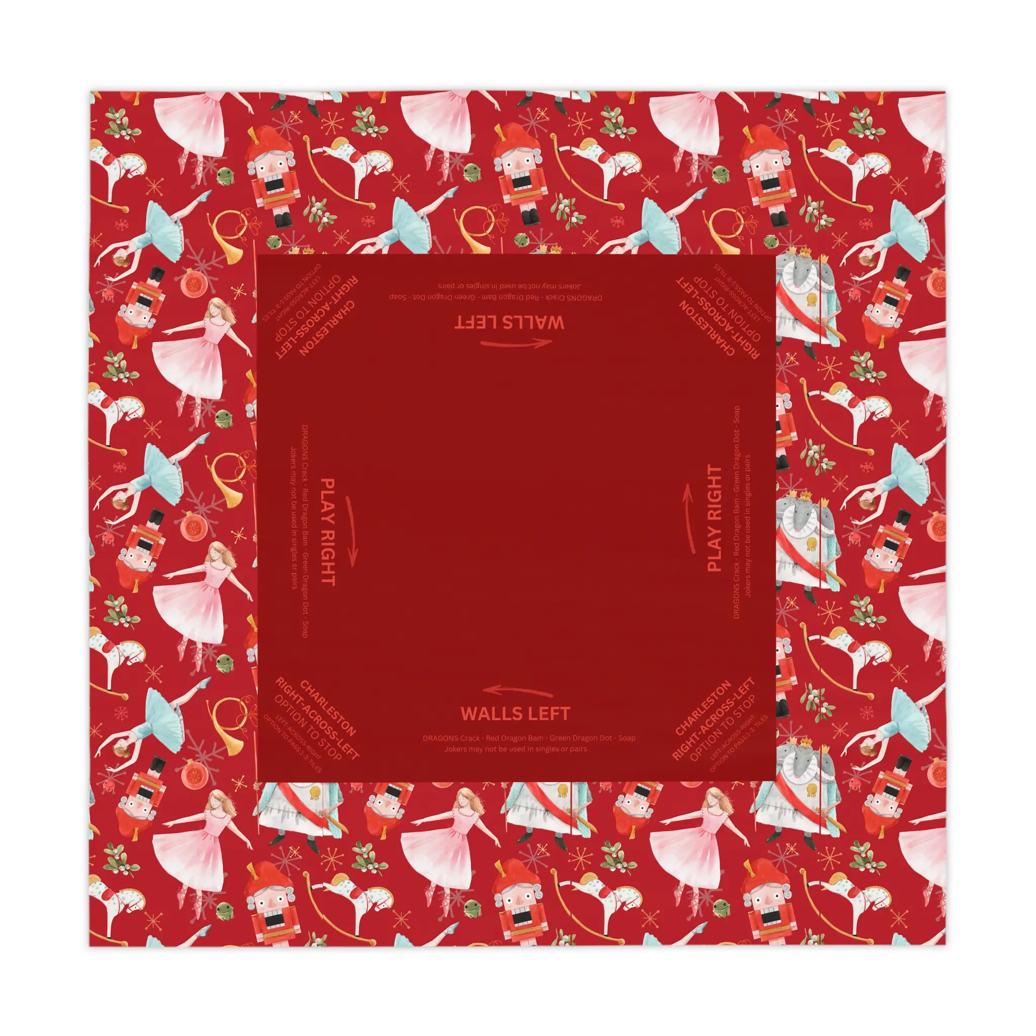 Christmas MAHJONG NutcrackerTablecloth, Mahjong Instructions, Size 55 x 55, Mahjong with Rules, great for beginners learning how to play