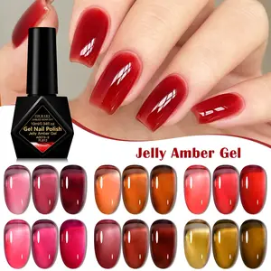 FOURLILY 10ml Candy Glass Gel Nail Polish, Jelly Amber Red Brown Jelly Nail Polish, Soak Off UV Nail Gel Polish Home Nail Art, Perfect for Salon & Home Use, Professional Quality Nail Art Supplies