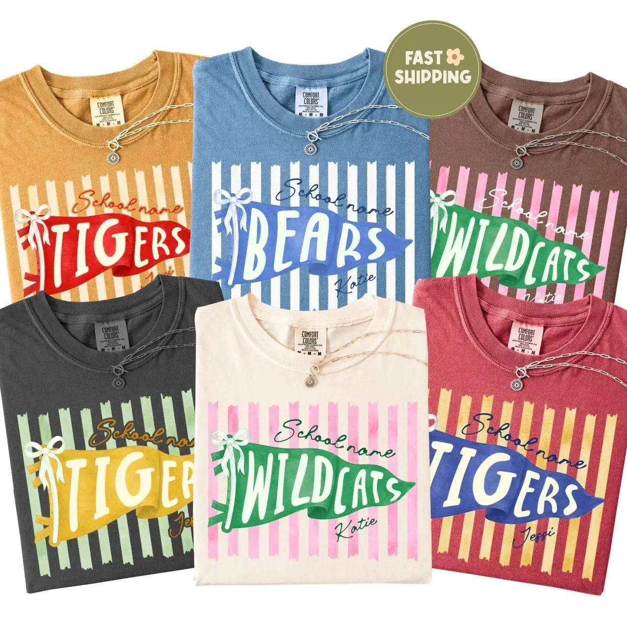 Custom School Mascot Shirt, School Spirit Shirt, Football Season Tee,Preppy Game Day Shirt, Team Pride Tee, Back To School Tee,Stripe Shirt, Comfort Color SEM