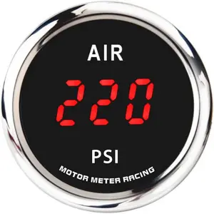 W Pro Series 52mm 2-1/16" Air Ride Air Bag Suspension Pressure Gauge 0-220 PSI Black Dial Red LED Display with Mechanical Pressure Sensor