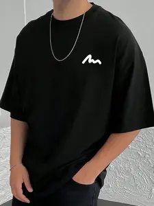 American Style Simple Wave Logo Print Short Sleeve T-Shirt, Men's Summer Heavyweight Loose Casual Top, Comfortable and Stylish