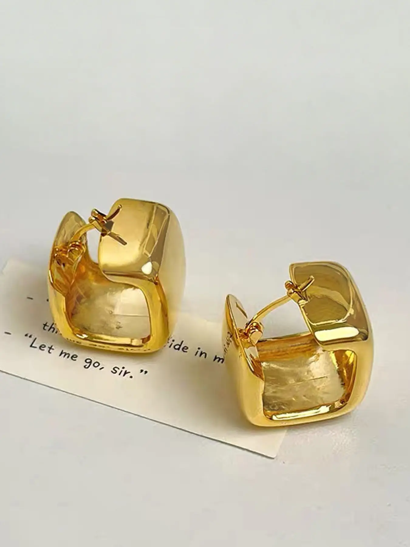 Women Copper Ear Cuffs, Hoop Earrings, Elegant Daily Wear Design, Graceful Geometric Square Pattern, All-Season Accessory