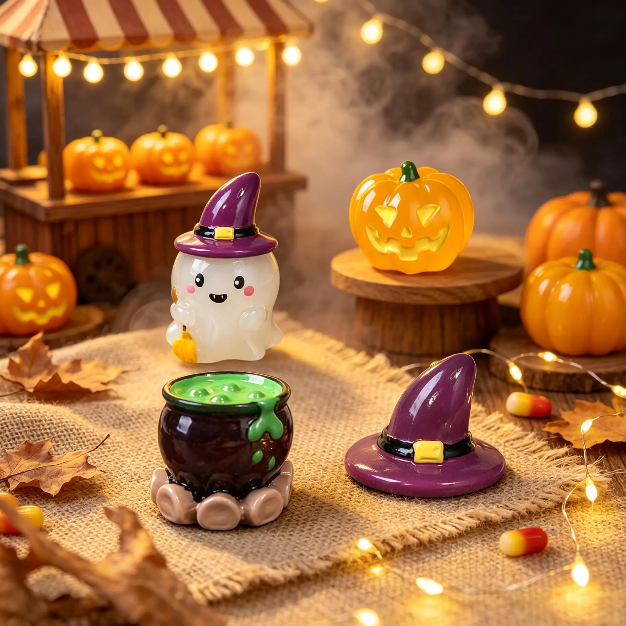 Halloween Luminous Ghost Pumpkin Resin Mini Figurines DIY Craft Jewelry Making Charms Tiny Tabletop Micro Landscape Decor Ornaments Spooky Halloween Ambient Small Decorations for Home Party Desk