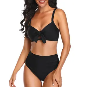 Tempt Me Women Two Piece Swimsuits High Waisted Bikini Set Tummy Control Full Coverage Ruched Tie Knot Bathing Suits Plus Size Swimsuit for Women Push Up Swimsuits Slimming Bikini Swimwear  SwimWeek  summervibes
