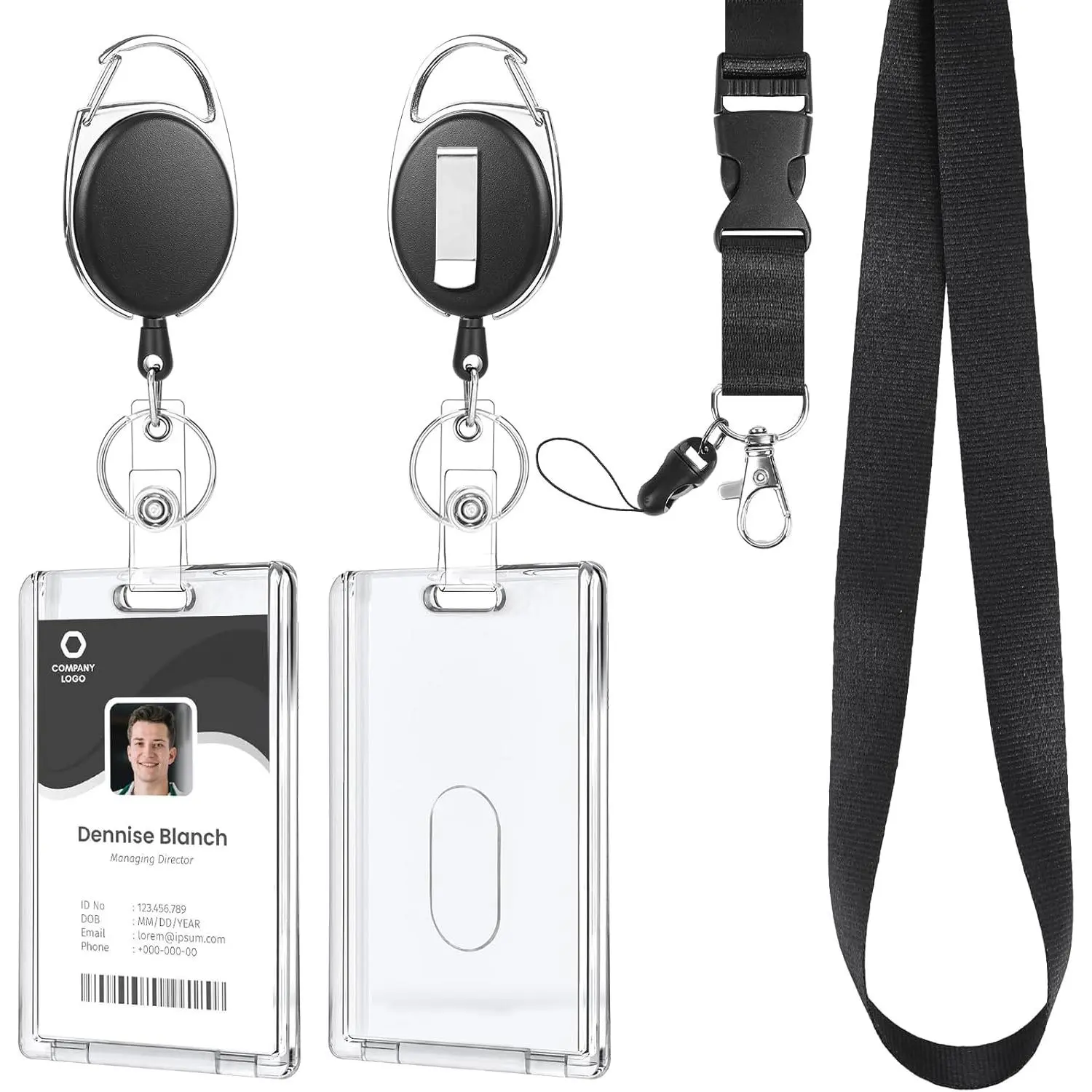 Lanyards for ID Badges Retractable ID Badge Holder with Breakaway Lanyard Heavy Duty Badge Reel with  ID Card Holders for Work Office Teacher