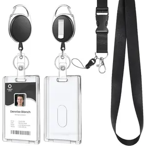 Lanyards for ID Badges Retractable ID Badge Holder with Breakaway Lanyard Heavy Duty Badge Reel with  ID Card Holders for Work Office Teacher