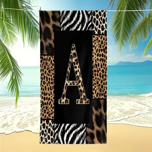 Leopard and Letter Print Beach Towel, Retro Fashion Camping Towel, Soft and Absorbent Pool Towel, Sandproof and Quick-Dry, Perfect for Beach Vacation, Camping and Travel, Ideal Summer Gift for Family and Friends