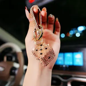 Water Drill Dice Car Keychain, Sparkling Full Embellished Style, High Aesthetic Hanging Decoration for Girls' Cars and Bags