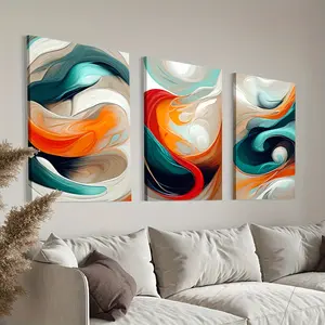 3-Piece Framed Canvas Wall Art Set – Abstract Triptych featuring Vivid Swirls; Modern Art Prints with a Bright, Aesthetic Appeal.Suitable for Living Rooms, Bedrooms, and Offices.Ready to Hang.An Ideal Home Decor Gift-Perfect for Halloween, Christmas, a