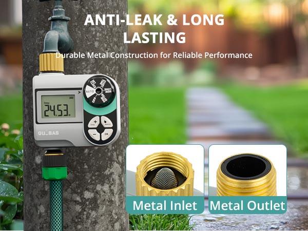 QUOBAS Sprinkler Timer for Garden Hose, Programmable Digital Brass Water Timer with Rain Delay/Auto/Manual 3 Modes, Pool, Lawn, Drip Irrigation System, Battery Powered