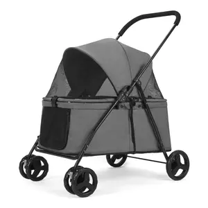 Larger Capacity, Wedyvko Dog Stroller for Medium/Small Pets w/Dog Poop Bags & Dispenser, Storage Pouch, Zipperless, Entry in/Out Easy (Grey) Random delivery of black or white wheels puppy carseat fluffy  dog