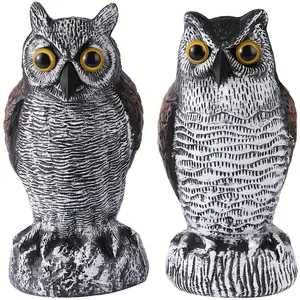 2 Pack Fake Owl Decoys To Scare Birds Away From Gardens And Patios, Rotating Head Owl Bird Deterrents, Nature Enemy Scarecrow Plastic Owl Statues, Pest Repellent, Pigeon Deterrent