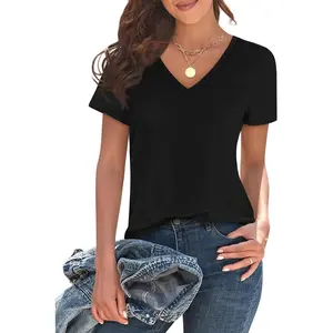 Aoysky Womens V Neck T Shirts Lightweight Short Sleeve Tops Casual Basic Tees Trendy Summer Tshirt Loose Fit 2025