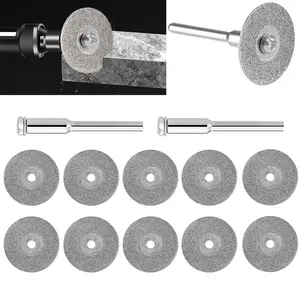 10Pcs 22mm Diamond Cutting Wheel Saw Blades Cut Off Discs Set with 2 Pcs Mandrels For Dremel Rotary Tool