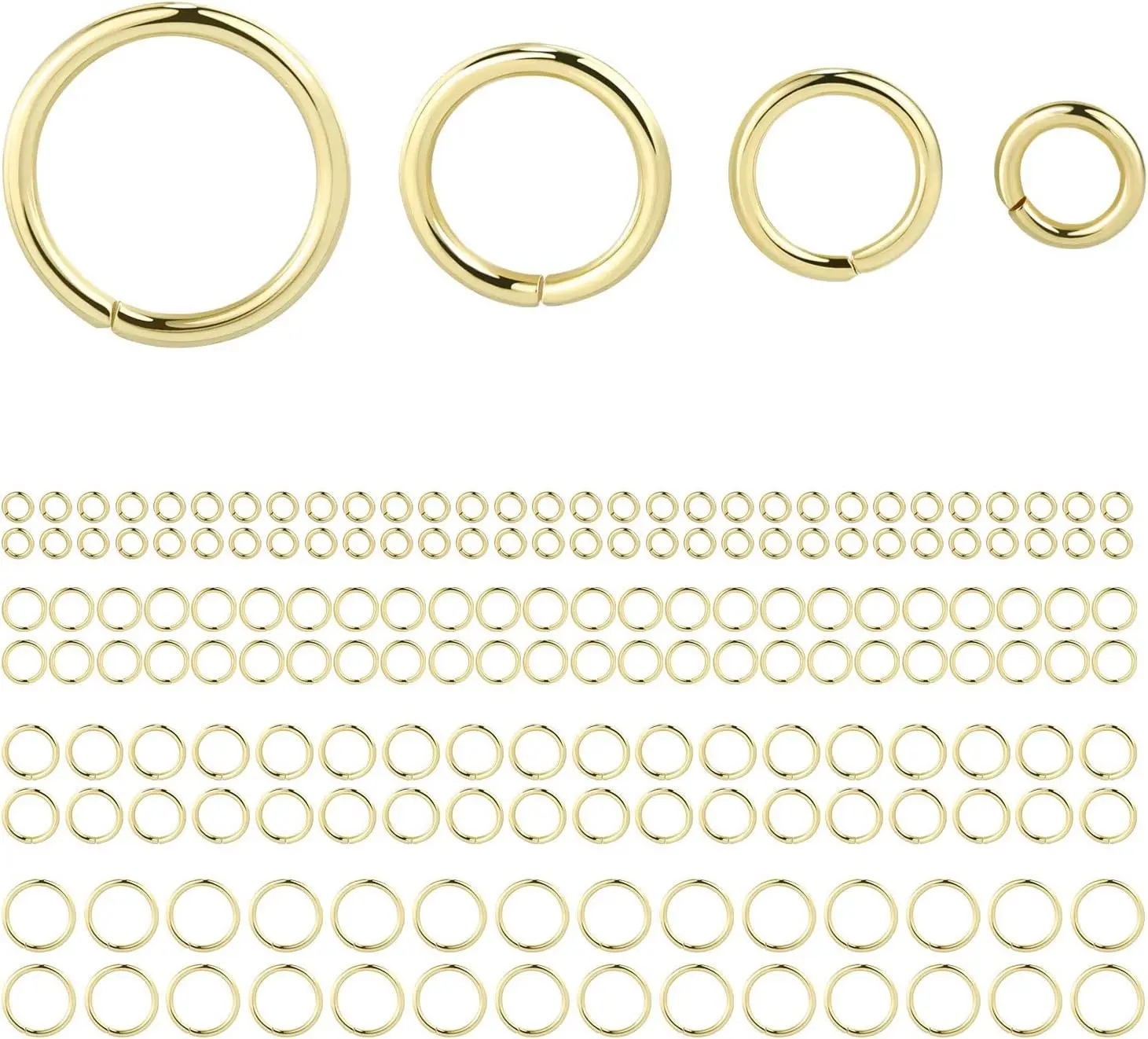 14k Gold Plated Jump Rings 900PCS 4/6/8/10 mm Gold Jump Rings Strong Open Ring Bulk for Necklace Bracelet Earrings Jewelry Making | 4/6/8/10 MM Gold Jump Rings Brass Sturdy Open Jump Ring for Necklace Bracelet Jewelry Making（100 PCS）