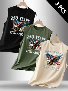 Men's Summer Casual Sleeveless Vest, Eagle Print Graphic, Outdoor Sports Wear, Daily Versatile, 3 Pack, Fitted Style, Clothes