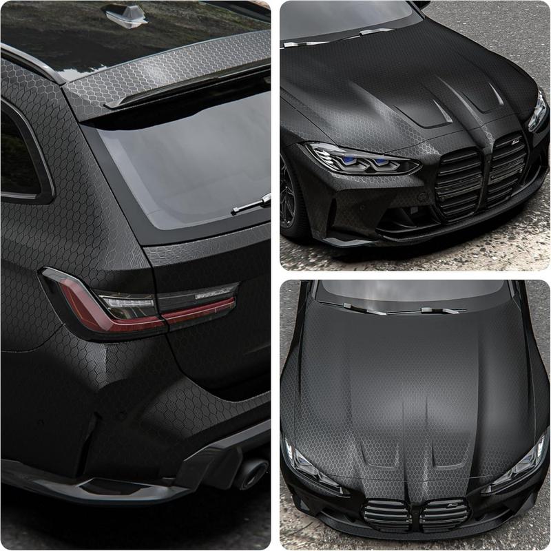 Honeycomb Matte Black Car Wrap Vinyl (1ft x 5ft) - Gloss Paint Surface Protection Film with Air Release Automotive Wrap Vinyl Roll
