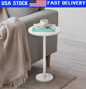 Small Drink Table for Small Spaces Round End Table w/Marble Base for Sofa Couch