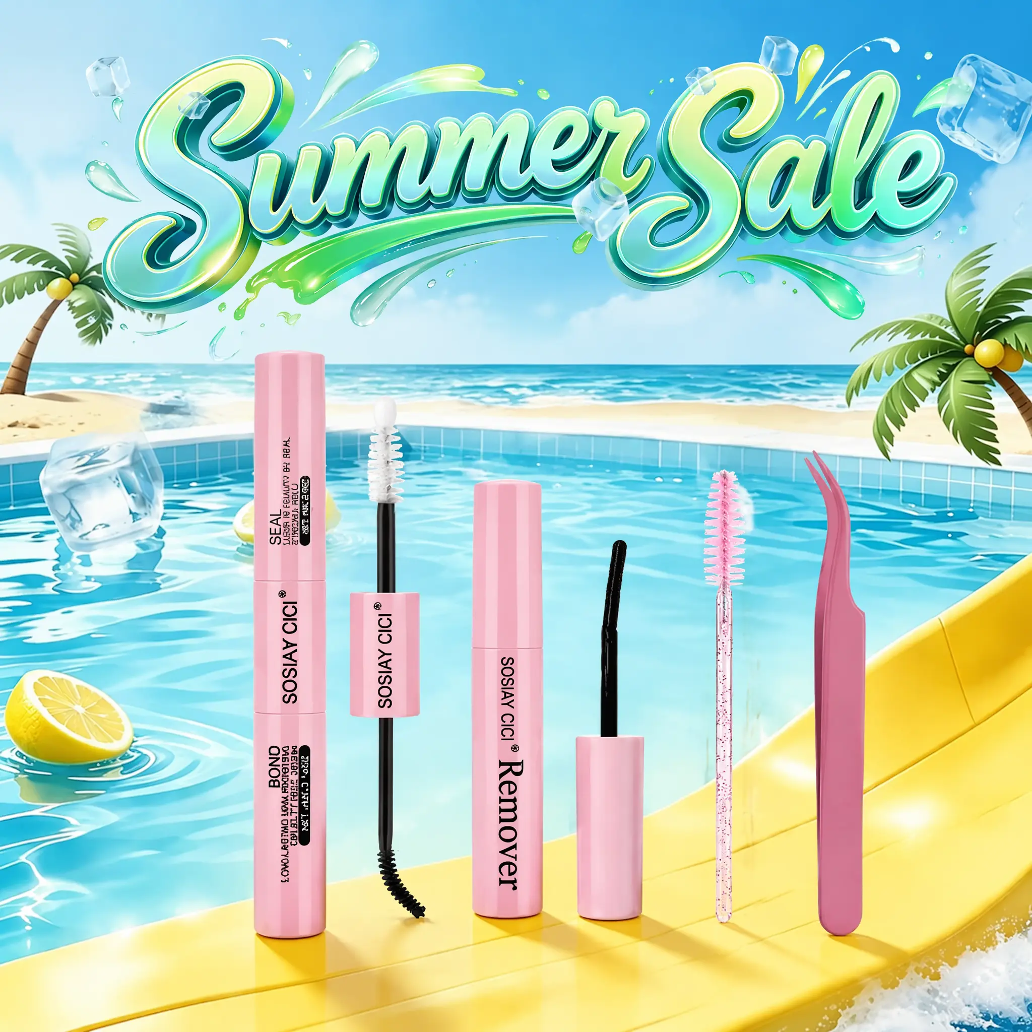 SOSIAYCICI [Summer Sale Exclusive] 2-in-1 Bond & Seal Waterproof Lash Glue, Long-Lasting Strong Adhesive for False Eyelashes, Eyelash Extension & Makeup Application, Included Makeup Remover, Tweezers, Brush, Waterproof Lash Tool