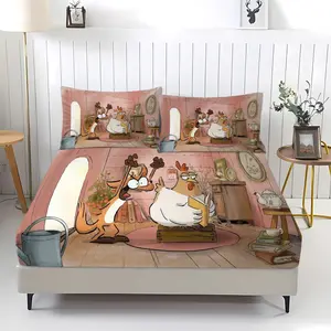 3-Piece Big Bad Fox Story Pattern Fitted Sheet Set, Soft And Durable Bedding Set, Includes 1 Flat Sheet And 2 Pillow Cases, Everyday Holiday Birthday Gift Bedroom Decor For Kids And Adults