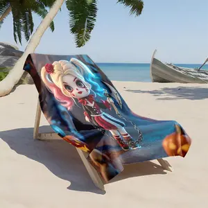 1 piece Harley Quinn Halloween-themed doll themed beach towel - Fashion Digital Print Beach Towel, 100% Polyester, suitable for Vacation, Trip, Daily, Machine Washable, Modern Pattern Style, Perfect Holiday Gift