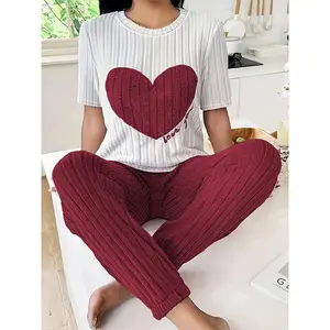 Women's Sleepwear Set, Autumn New Design, Elegant Round Neck Short Sleeve, Long Pants Two-Piece Comfortable Homewear