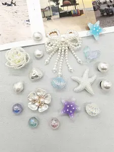 18PCS Luxury Big Bowtie Flower ABS Shoe Charms DIY Decorations Starfish Shell Mermaid Tail Ocaen Series Clogs Shoe Buckles Accessories Colorful White Artificial Faux Pearl Shoe Clips Women Bubble Slippers Garden Shoes Beach Bag Decor Birthday Party Gifts